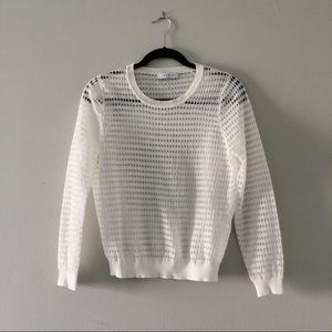 Sandro Mesh-backed Laser-cut Cotton-blend Sweater